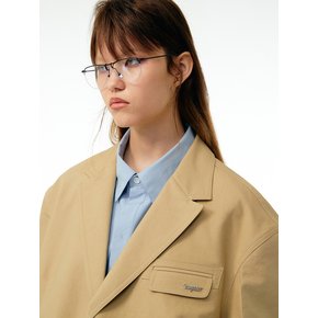 Oversized pocket detail single-breasted blazer (Beige)