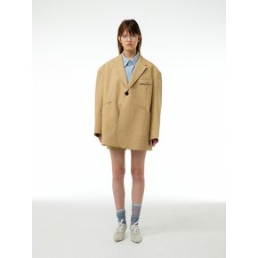 Oversized pocket detail single-breasted blazer (Beige)