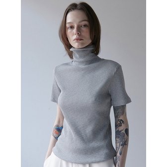 ouie OU812 ribbed half neck pola T (gray)