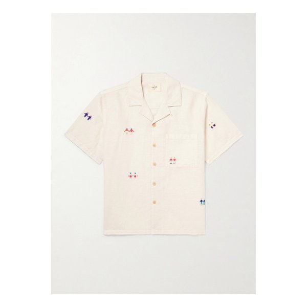 애니버서리 컨버터블 칼라 자수 리넨 코튼 혼방 셔츠 뉴트럴 46376663162835087
