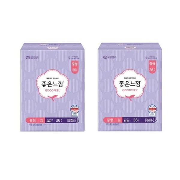 확대된 대표 좋은느낌 생리대 오리지널 맥시 중형 36매 X 2EA 편안한 부드러운 빠른 흡수력(1)