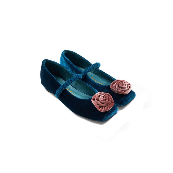 [단독]MARYJANE FLAT ROSE VELVET_DEEP BLUE PINK