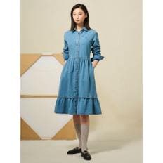 [Reedition] 헤지 데님 볼륨 소매 원피스  블루 (BF5271S01P)