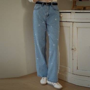 틸아이다이 Heart embroidery denim pants_Blue