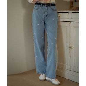 [6차-1/3예약배송]Heart embroidery denim pants_Blue