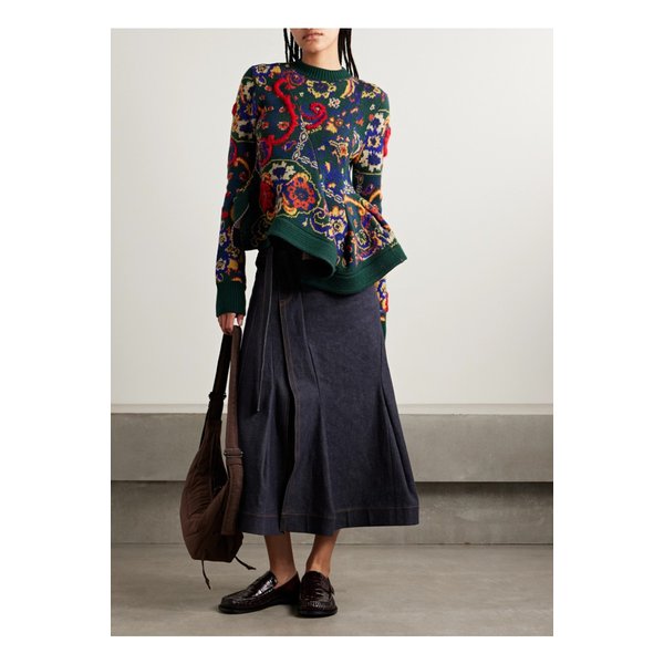 드레이프 자수 자카드 니트 울 스웨터 멀티컬러 46376663162869326