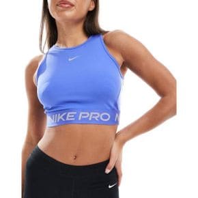 4277288 Nike Training Pro Dri-Fit shine crop tank top in blue and metallic silver