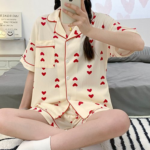 나바바 / NT1625 러블리 패턴 카라 반팔 파자마 세트