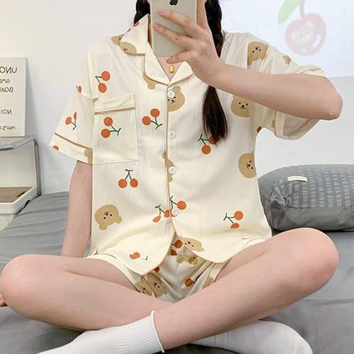 나바바 / NT1625 러블리 패턴 카라 반팔 파자마 세트