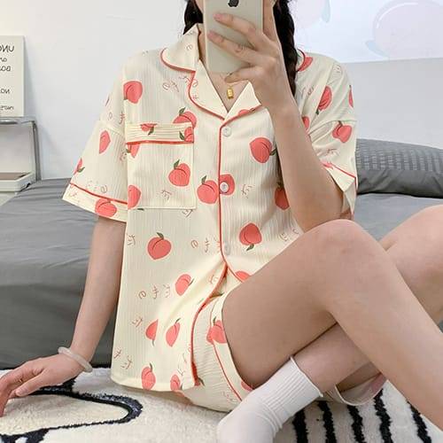 나바바 / NT1625 러블리 패턴 카라 반팔 파자마 세트