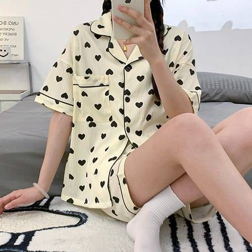 나바바 / NT1625 러블리 패턴 카라 반팔 파자마 세트