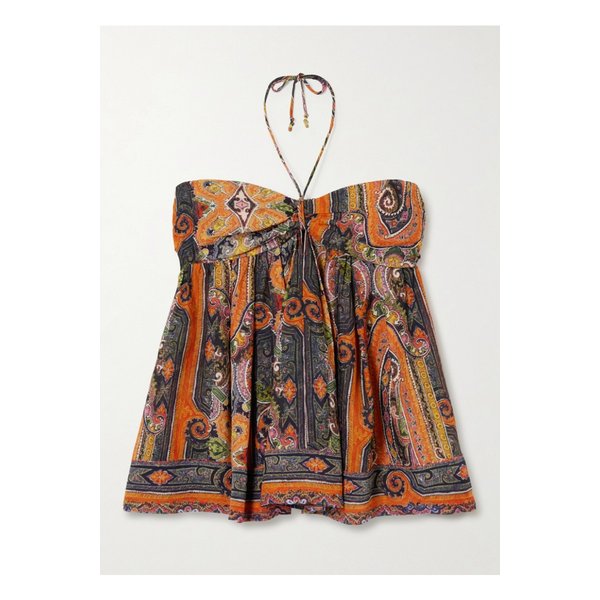 이키아 티어드 프린트 실크 보일 홀터넥 탑 오렌지 46376663162844047