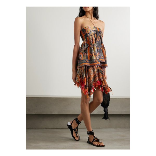 이키아 티어드 프린트 실크 보일 홀터넥 탑 오렌지 46376663162844047