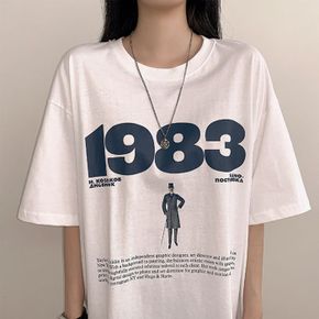 / 1983 배색 레터링 빈티지 오버핏 반팔 티셔츠