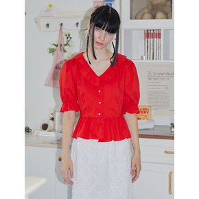 RED V FRILL BLOUSE