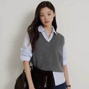 26F/W BF685UC024 이중지 브이넥 니트 베스트 - 애쉬 GN