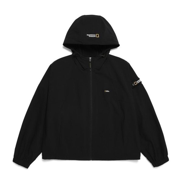 [여주점] N242WFT160 여성 데일리 경량 우븐 후드 세미 크롭 집업 카본 블랙