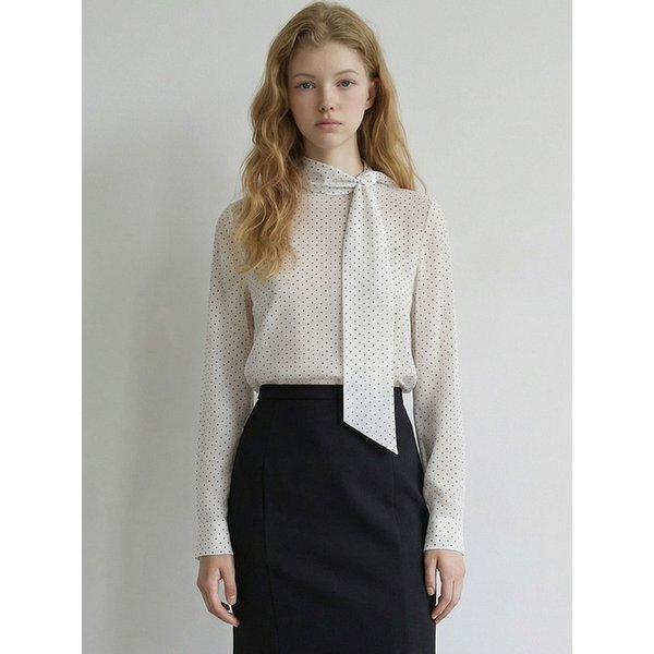 핀 도트 타이 블라우스_WHITE