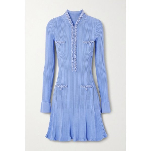 인조 진주 장식 리브 니트 미니 원피스 46376663162953059