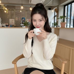 여성 부드러운 브이넥 심플 기본 니트 66까지 국내산 1093_P415310775