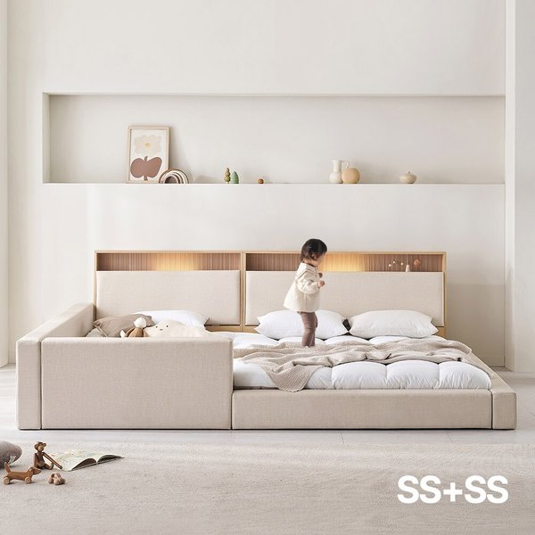 가구 제로업 LED수납헤드 가죽 세이프 패밀리침대 SS+SS