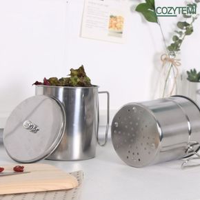 음식물쓰레기통(멀티형) 보관통+물빠짐통 세트 음쓰통 스테인레스 1.3L