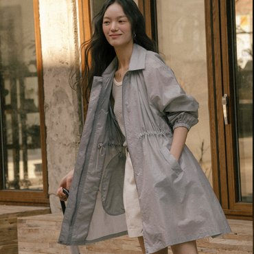 틸아이다이 Shirring string nylon coat TISU01CT01_Gray