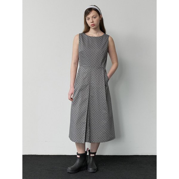 Dot Pattern Sleeveless Dress - gray