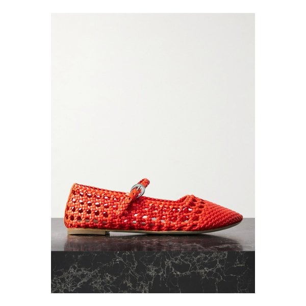 스타우드 넬 우븐 가죽 메리 제인 발레리나 플랫 레드 46376663162889574