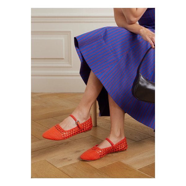 스타우드 넬 우븐 가죽 메리 제인 발레리나 플랫 레드 46376663162889574