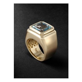 14-Karat Gold Blue Topaz Signet Ring 블루