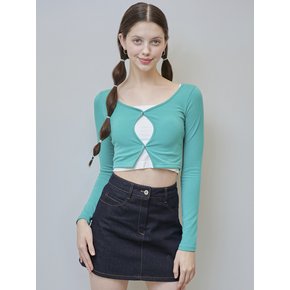 OPEN BUTTON LONG SLEEVE T-SHIRT [GREEN]