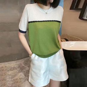 로이지 배색 반팔 니트_P365803230