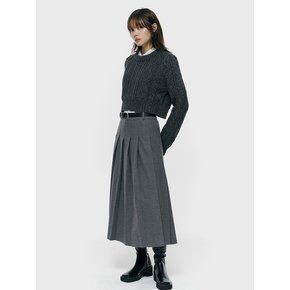 wool pleated long skirt_gray