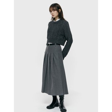 아르카익 wool pleated long skirt_gray