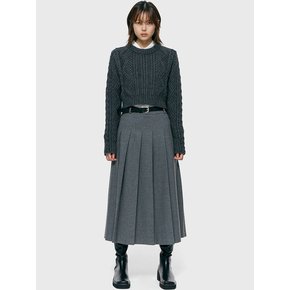 wool pleated long skirt_gray