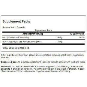 Swanson 미네랄 보충제 블랙스트랩 당밀(철분 29mg 120캡슐 함유), Swanson 건강 제품 건강식품