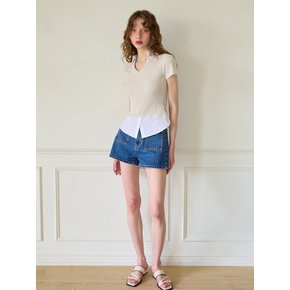 Shirt Detail V-neck Short Sleeve T_ Ivory