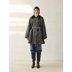 RTW ALPACA HERRINGBONE HALF COAT_CHARCOAL