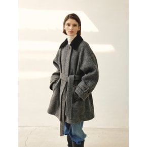 RTW ALPACA HERRINGBONE HALF COAT_CHARCOAL