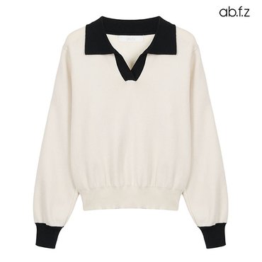 ab.f.z 오픈 카라 브이넥 배색 긴팔 니트 (AFX5HW38A)