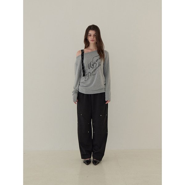 스트랩 오프숄더 롱슬리브 (멜란지 그레이)