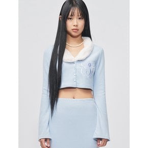 Mini Fur Knit Crop Two piece Set Blue