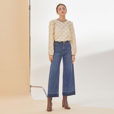 률앤와이 HIGHT WAIST WIDE BLOCKING DENIM PANTS INDIGO