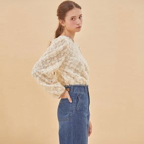 HIGHT WAIST WIDE BLOCKING DENIM PANTS INDIGO