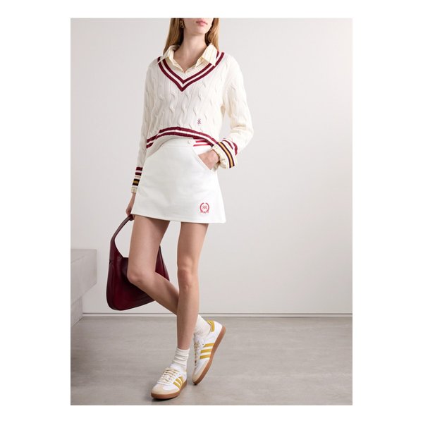 켈리 스트라이프 자수 스트레치 트윌 미니 스커트 화이트 1647597333871784