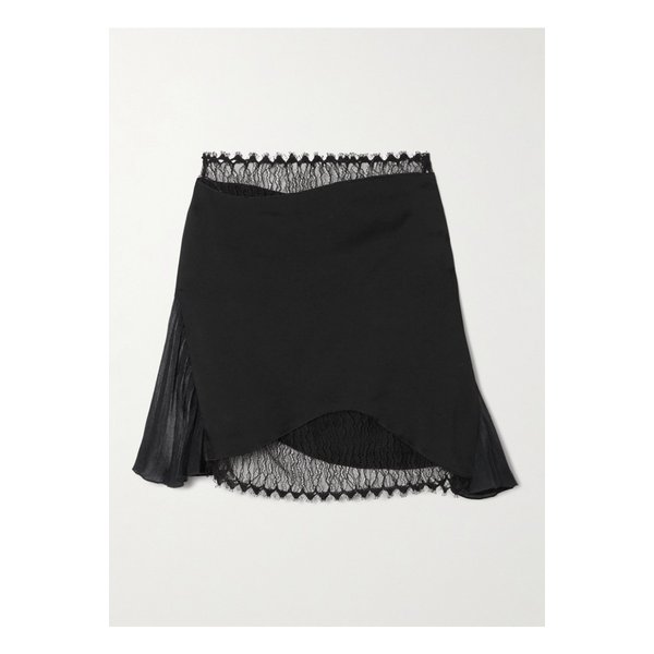 플리츠 레이스 시폰 트리밍 새틴 크레이프 미니 스커트 블랙 46376663162953801