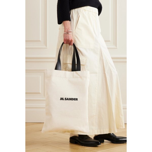 북 가죽 트리밍 로고 프린트 캔버스 토트 뉴트럴 1647597325984729