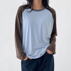 배색 라그랑 라운드 긴팔티 레이어드 유니크 무지 기본 티셔츠_P439451158