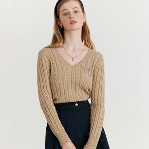 ROLA V NECK CABLE KNIT BEIGE